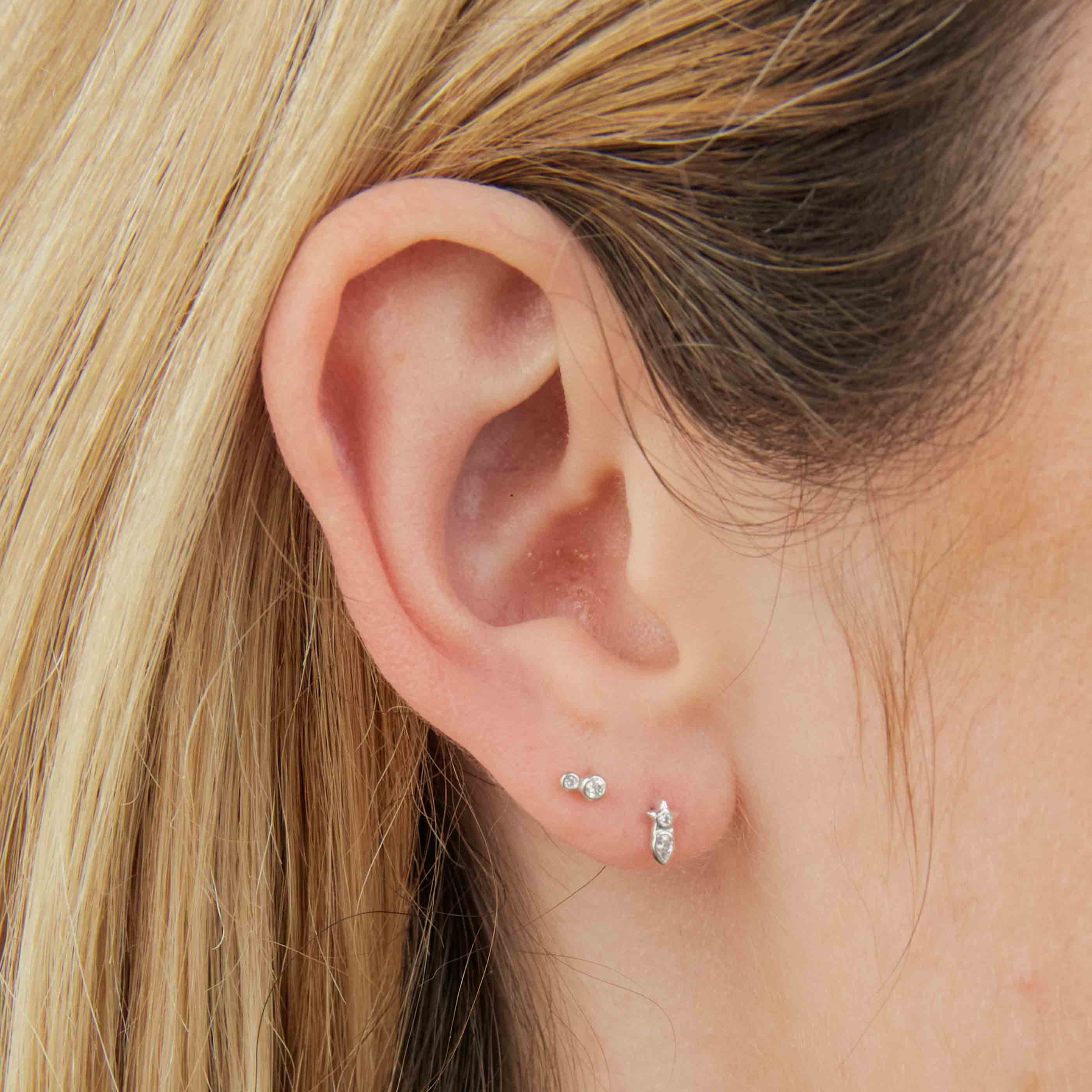 Solid White Gold Double Topaz Piercing Stud - Image 2