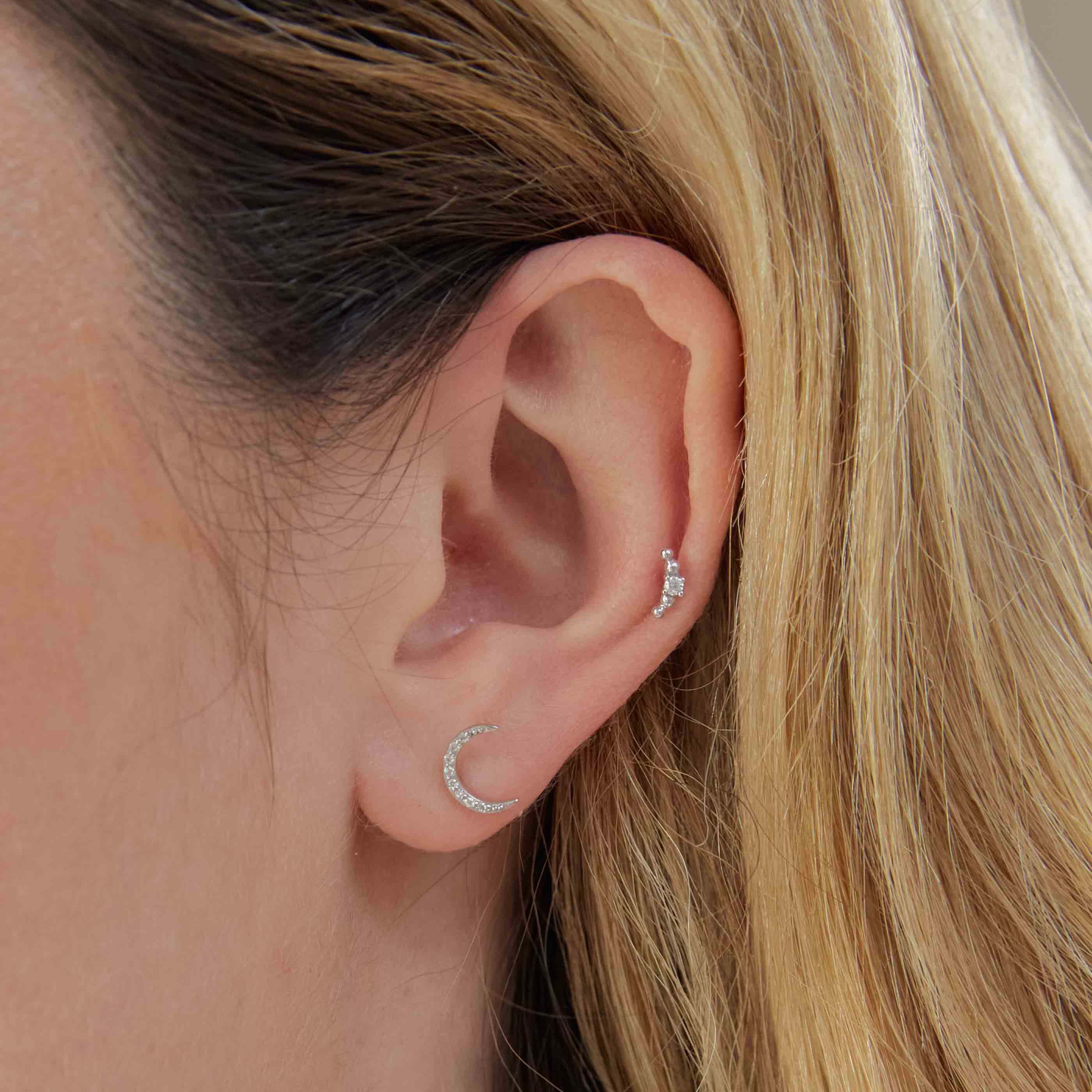 Solid White Gold Topaz Moon Piercing Stud - Image 3