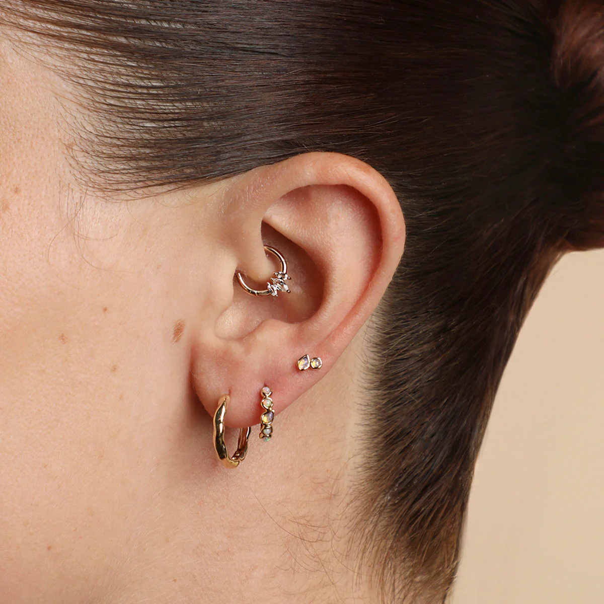 Topaz Marquise Fan Daith Hoop in Solid Gold - Image 3