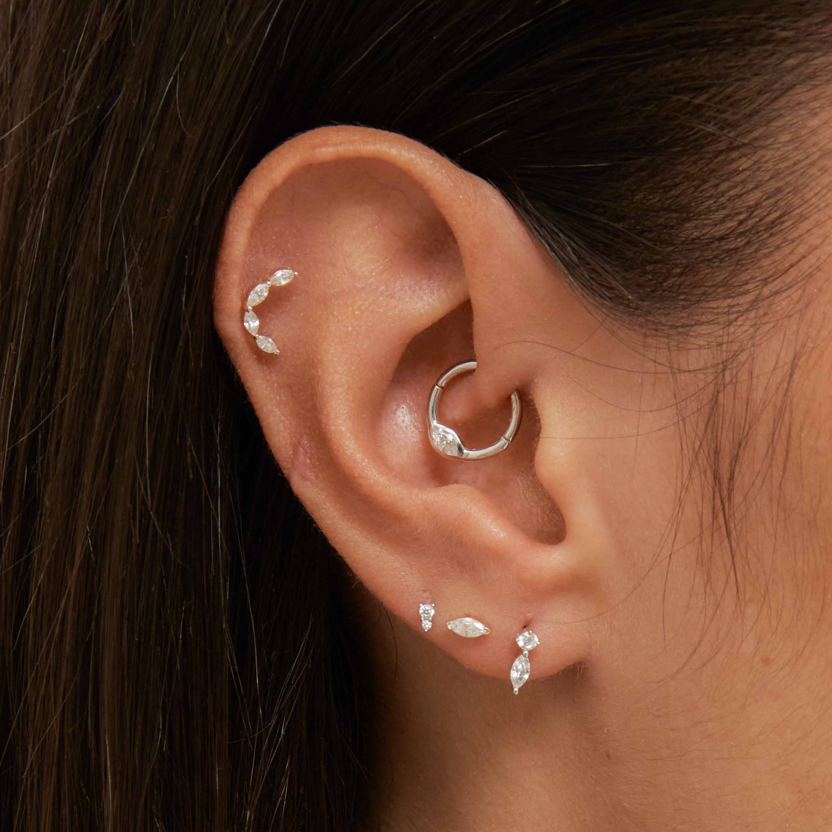 Topaz Marquise Piercing Stud 6mm in Solid White Gold - Image 2