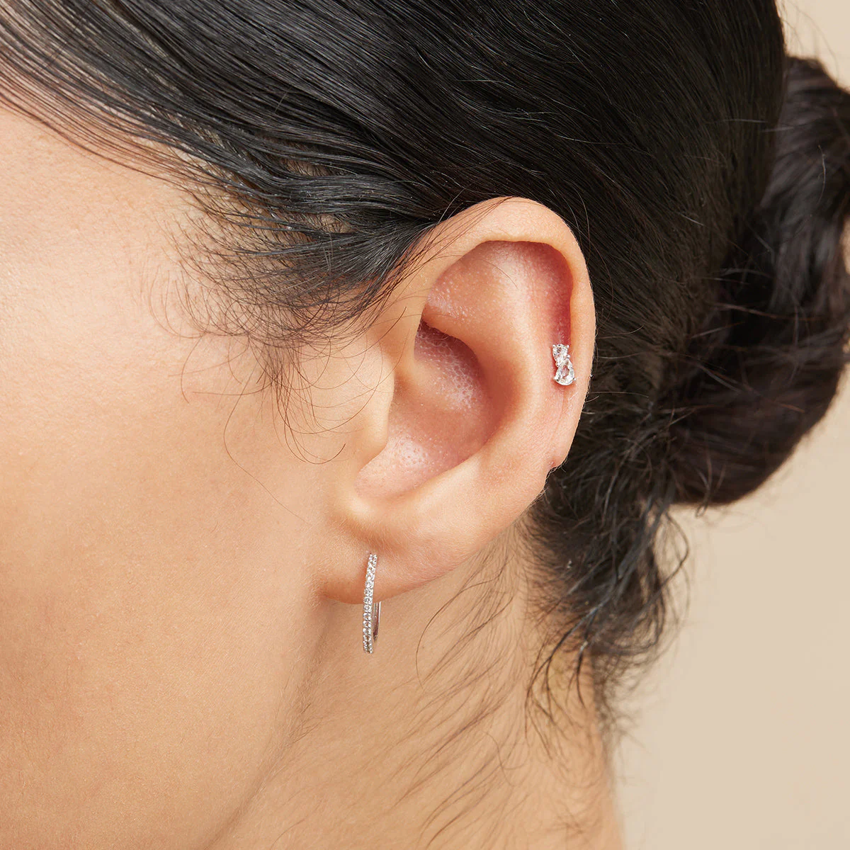 Topaz Pear Cluster Piercing Stud in Solid White Gold - Image 2