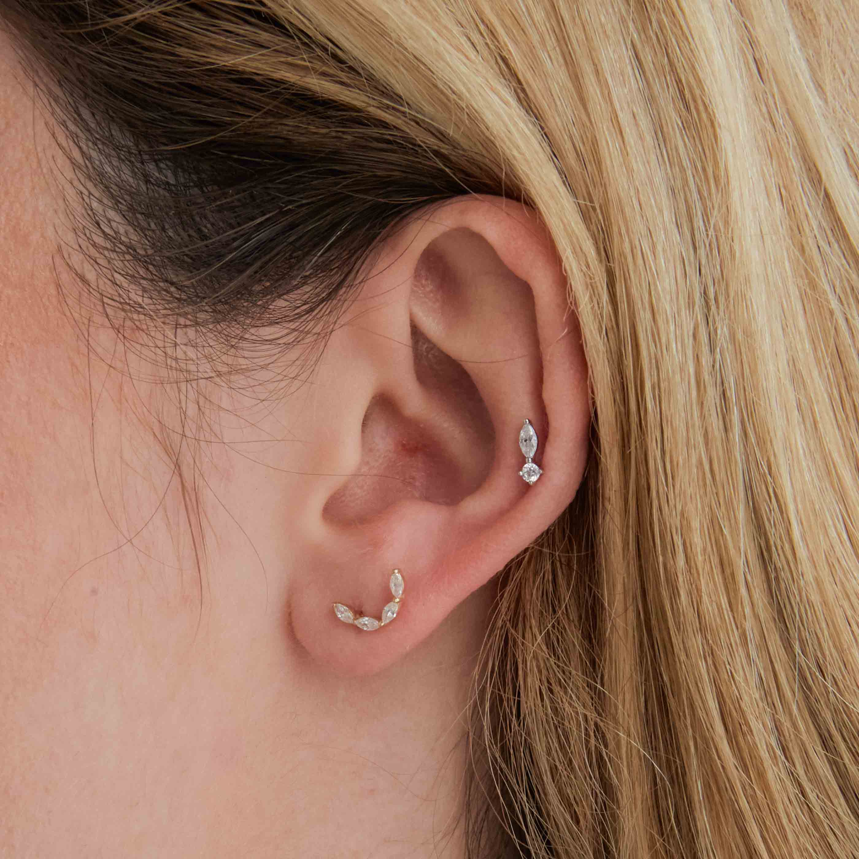 Topaz Teardrop Piercing Stud in Solid White Gold - Image 2