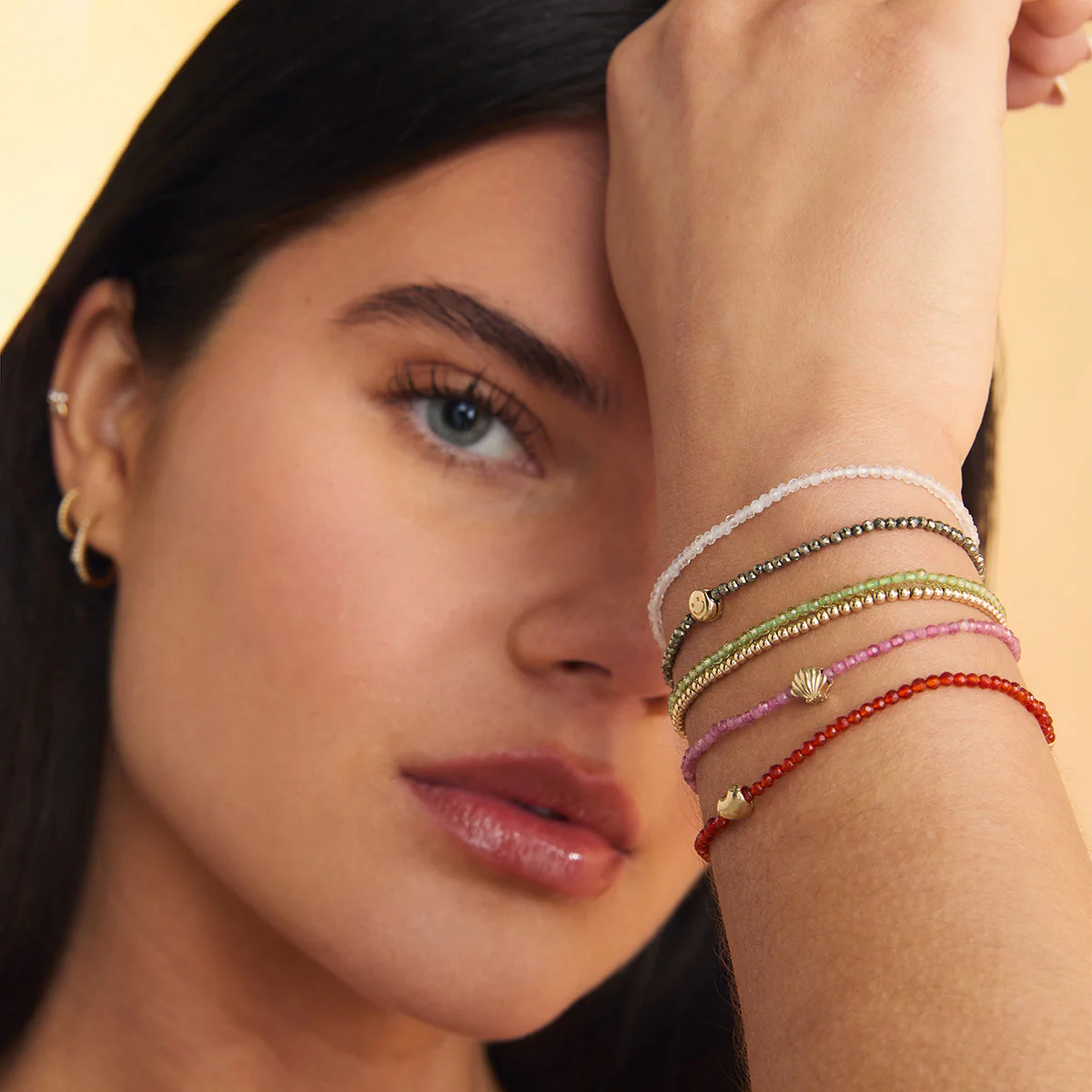 Tourmaline October Beaded Bracelet in Solid Gold - Image 3