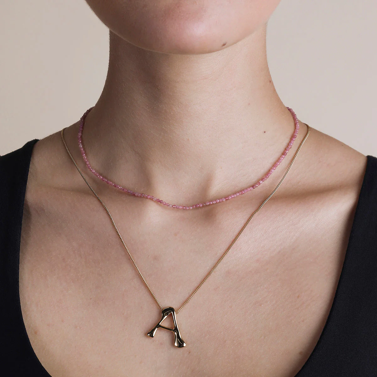 Tourmaline October Beaded Necklace in Solid Gold - Image 3