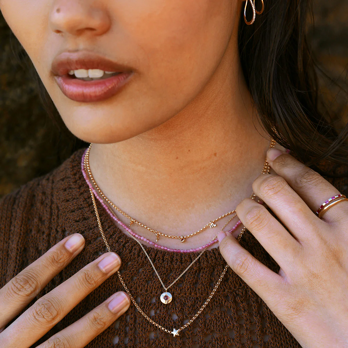 Tourmaline October Beaded Necklace in Solid Gold - Image 4