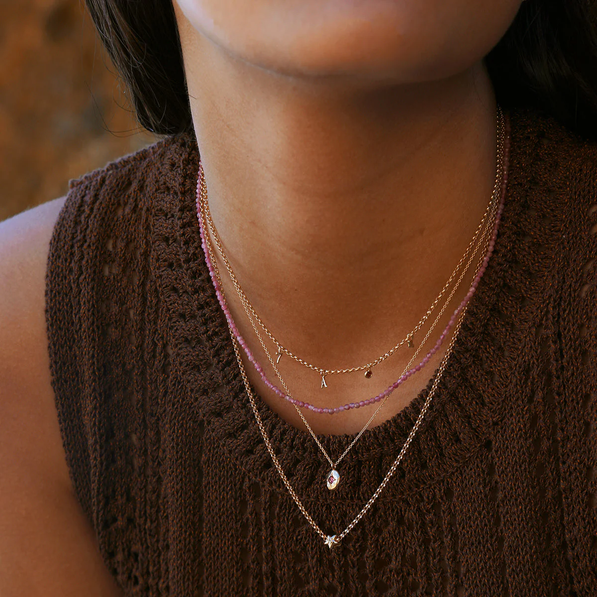 Tourmaline October Beaded Necklace in Solid Gold - Image 5