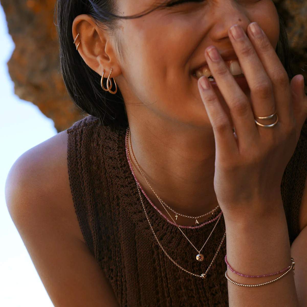Tourmaline October Beaded Necklace in Solid Gold - Image 6