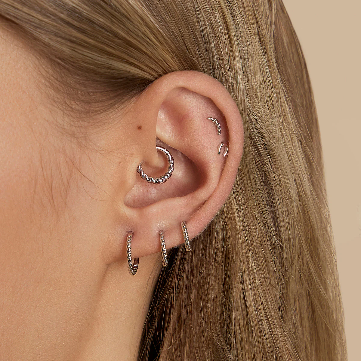 Twisted Rope Curved Piercing Stud in Solid White Gold - Image 3