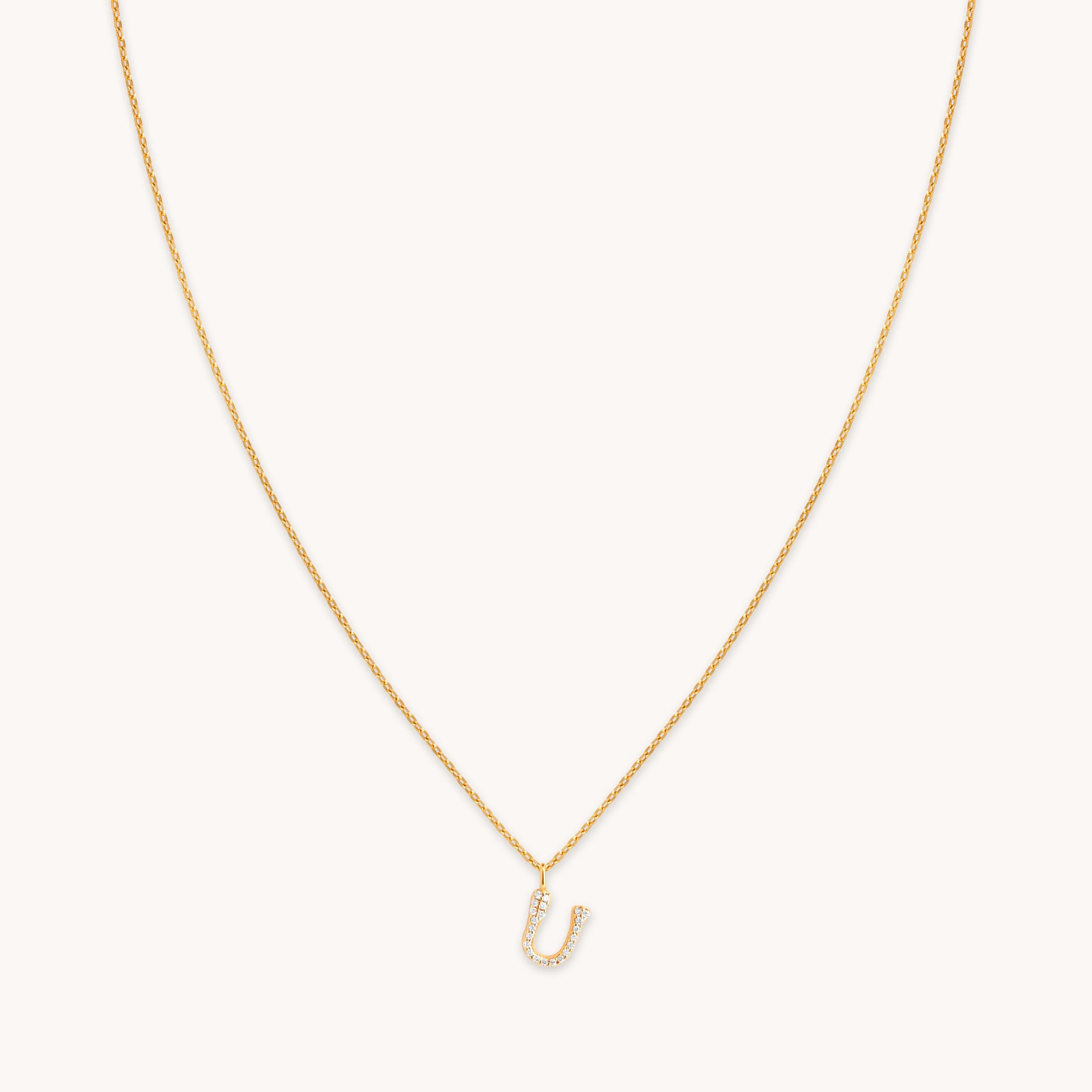 U Initial Pavé Pendant Necklace in Gold