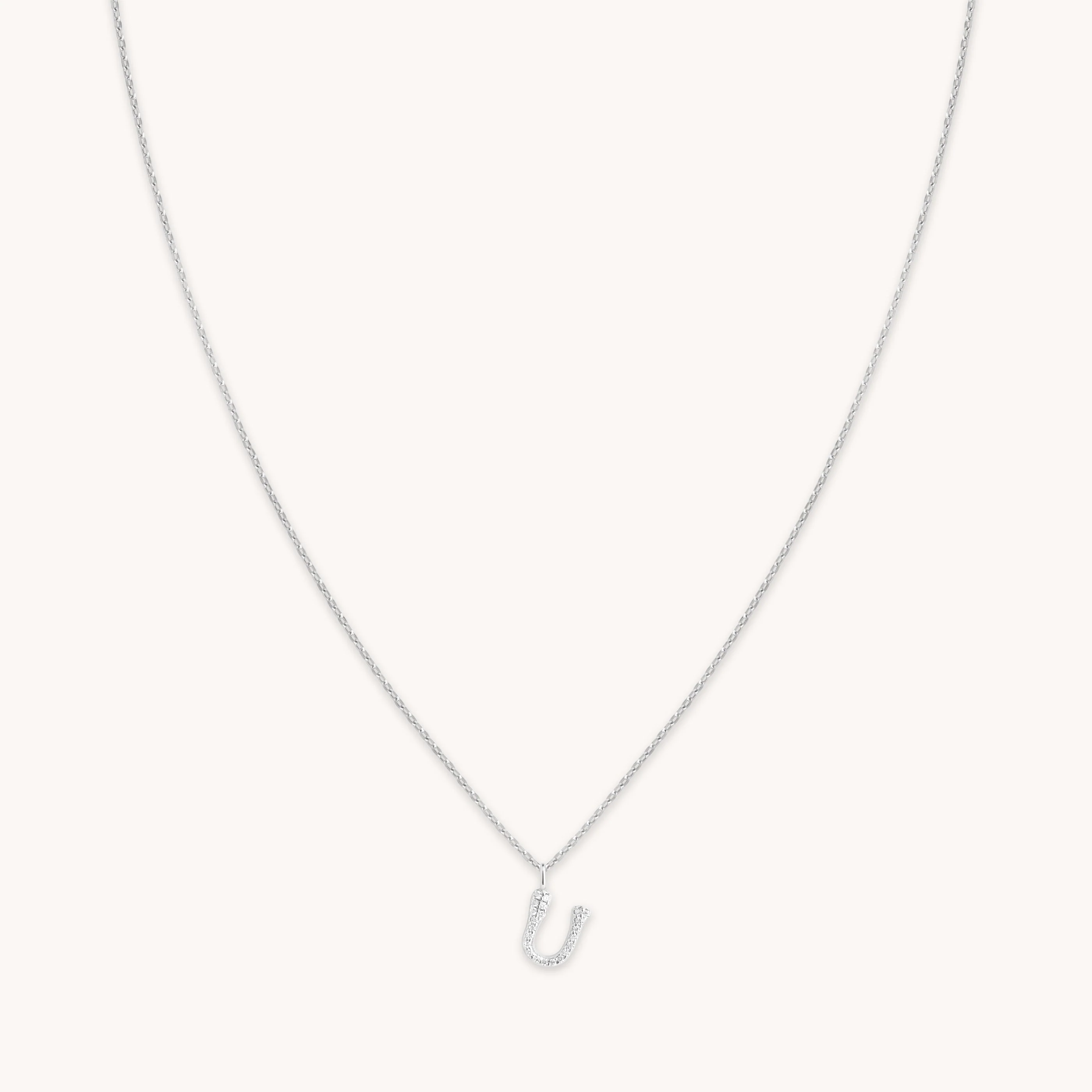 U Initial Pavé Pendant Necklace in Silver