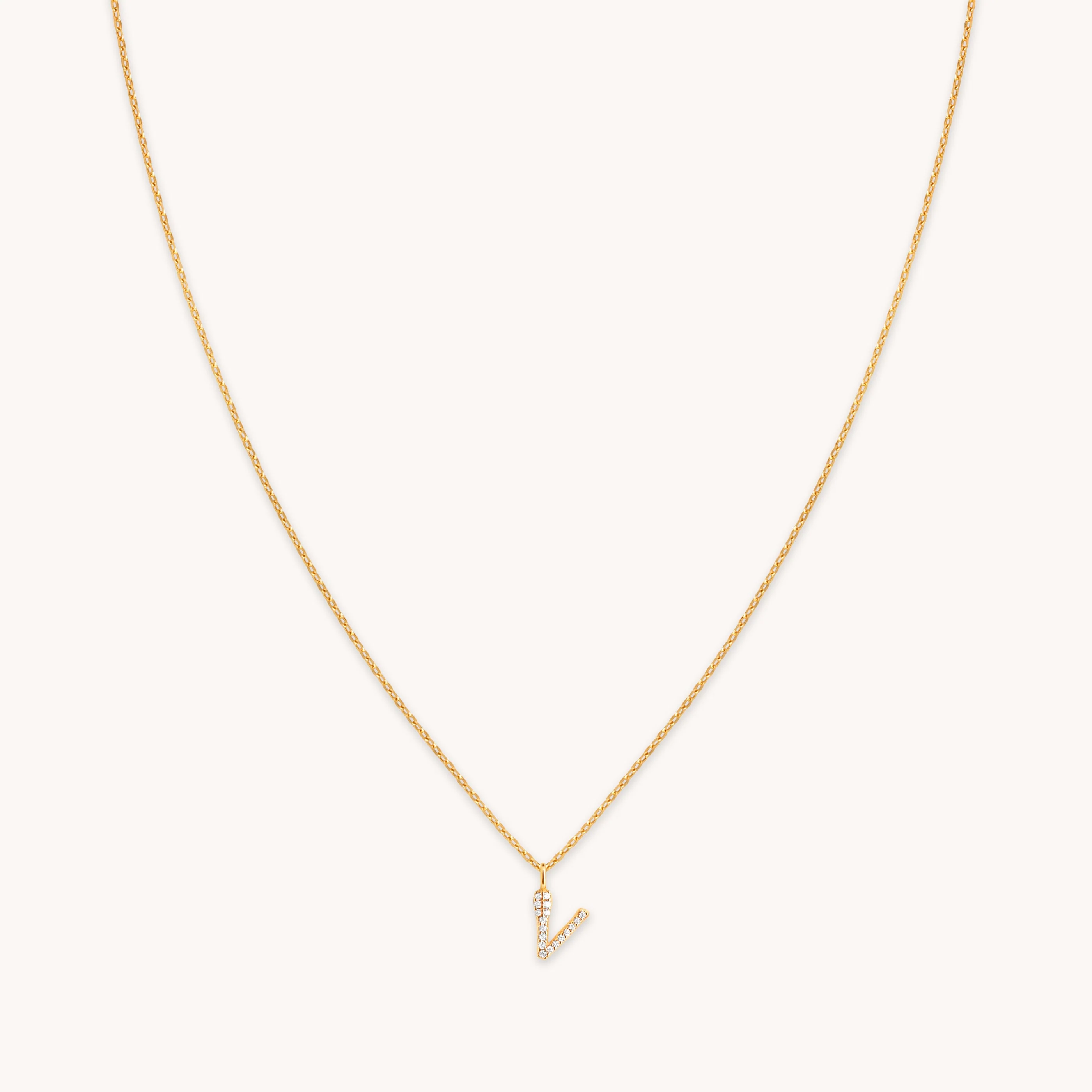 V Initial Pavé Pendant Necklace in Gold
