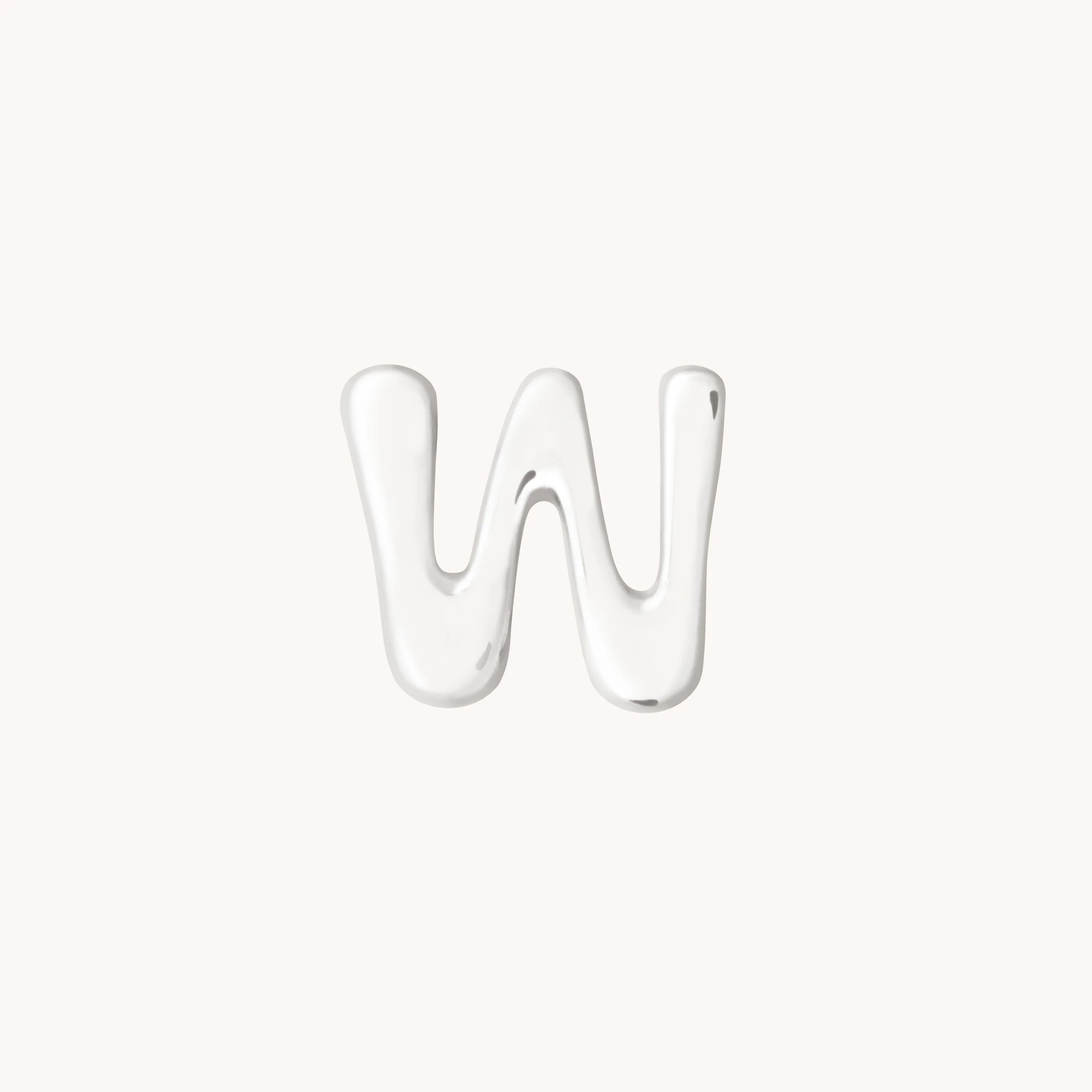 W Initial Click Charm in Solid White Gold