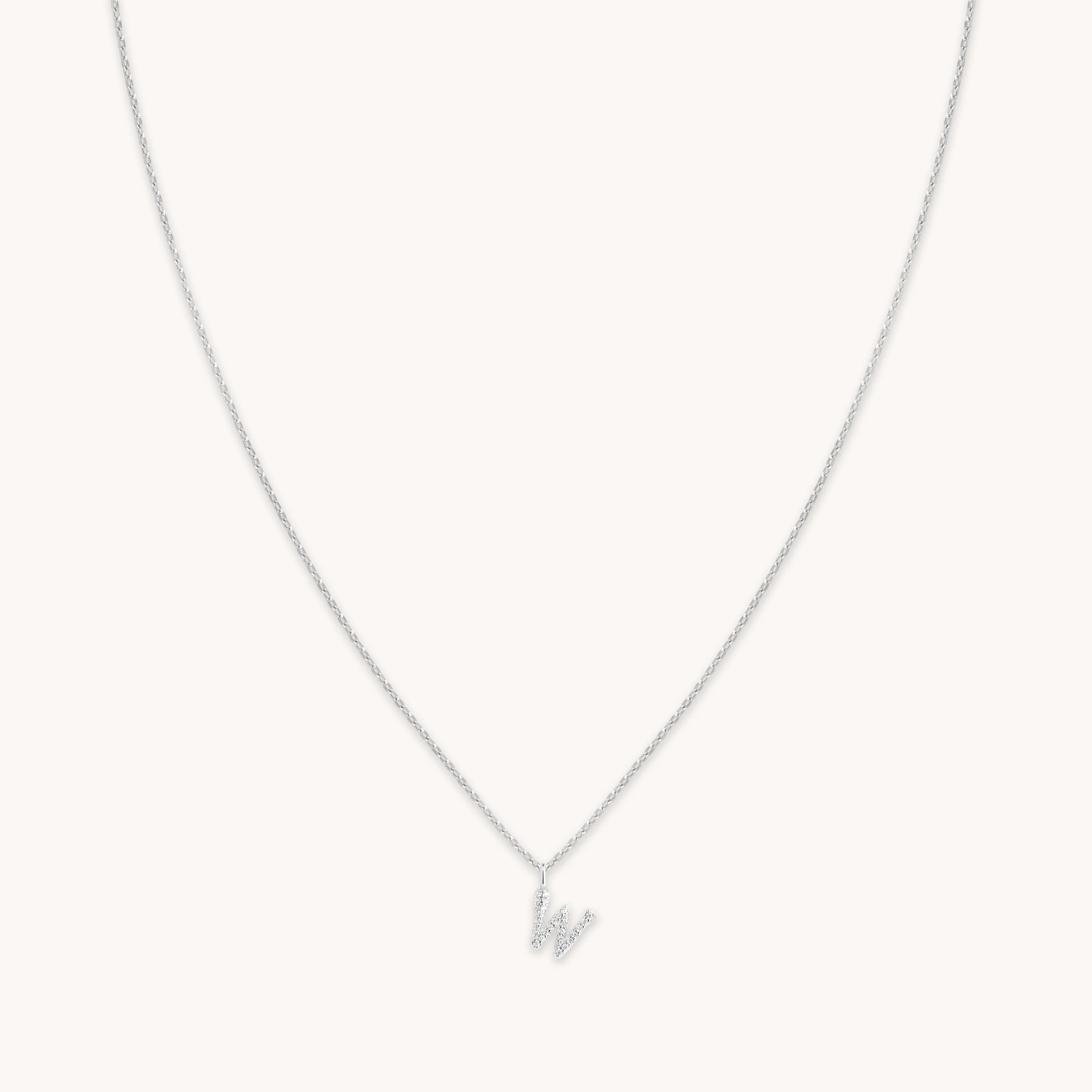 W Initial Pavé Pendant Necklace in Silver