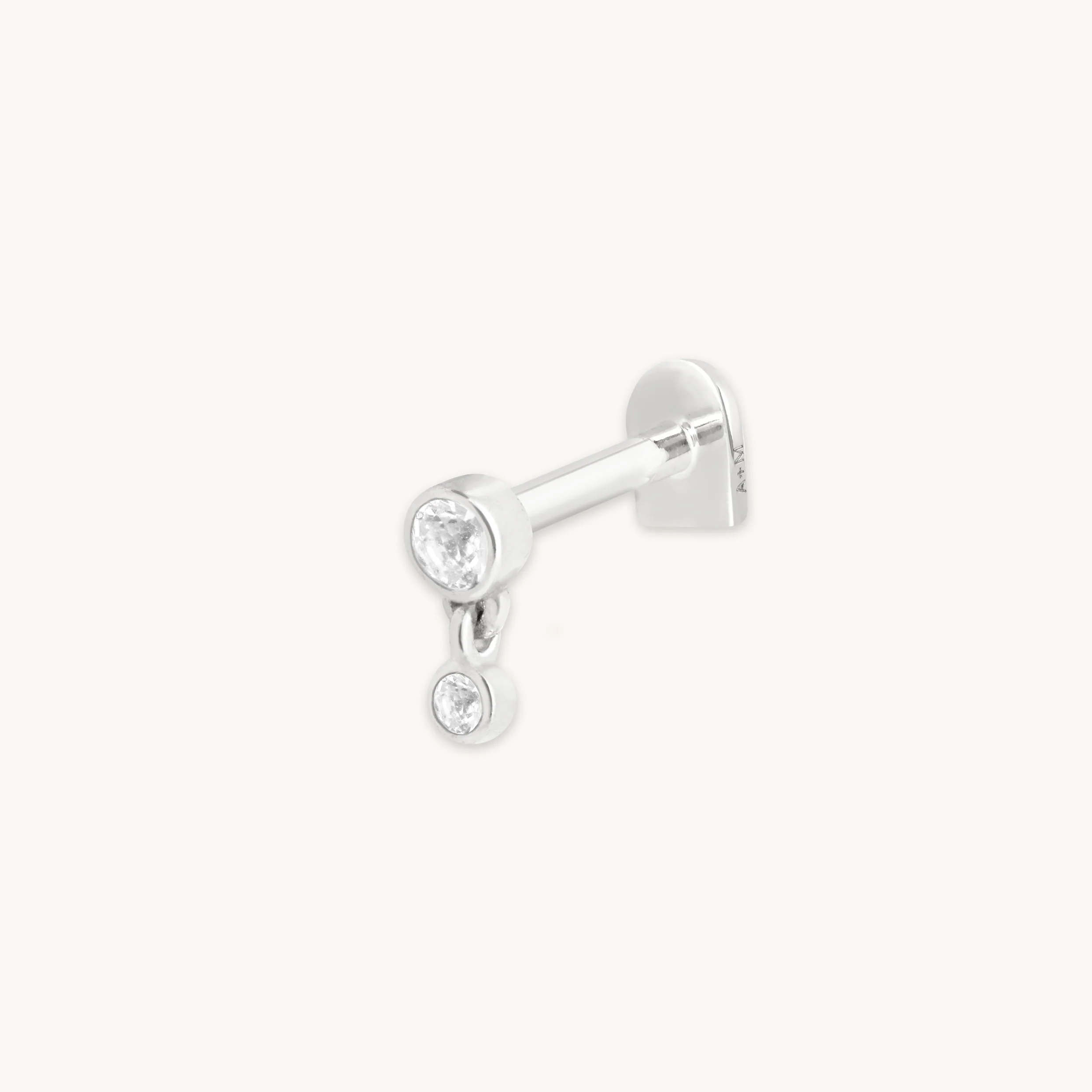 White Topaz Bezel Charm Piercing Stud in Solid White Gold - Image 3