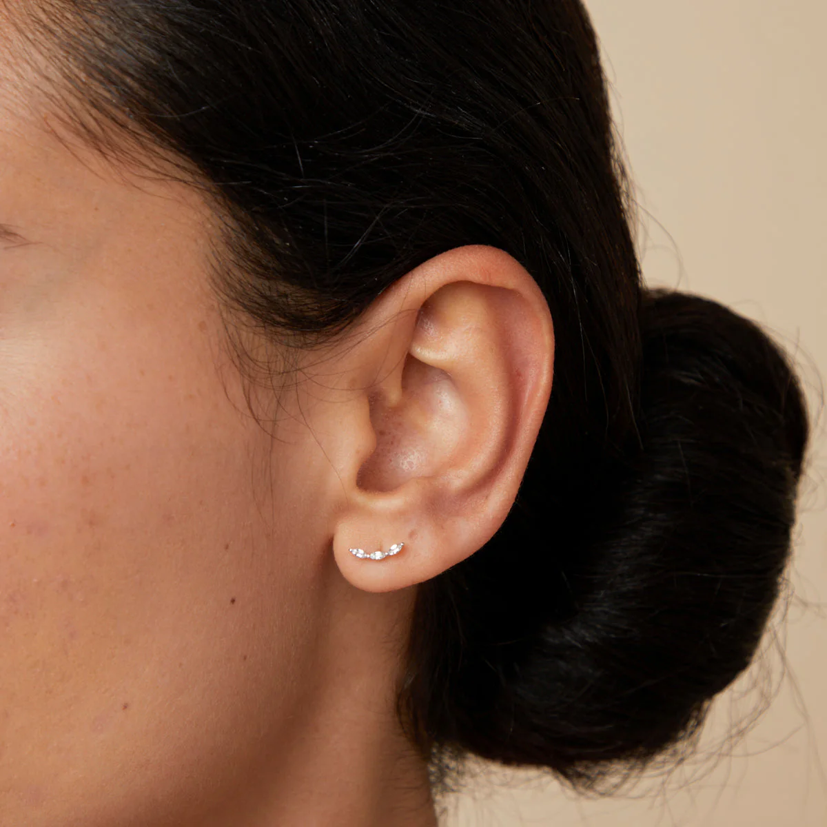 White Topaz Curved Studs in Solid White Gold - Image 2