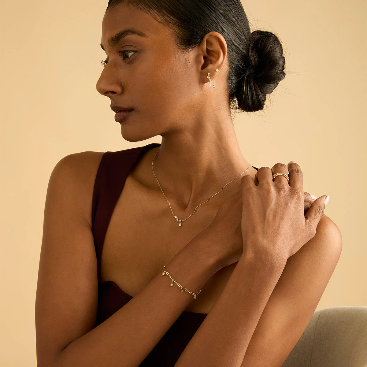 White Topaz Ear Curation Chain™ in Solid Gold - Image 3