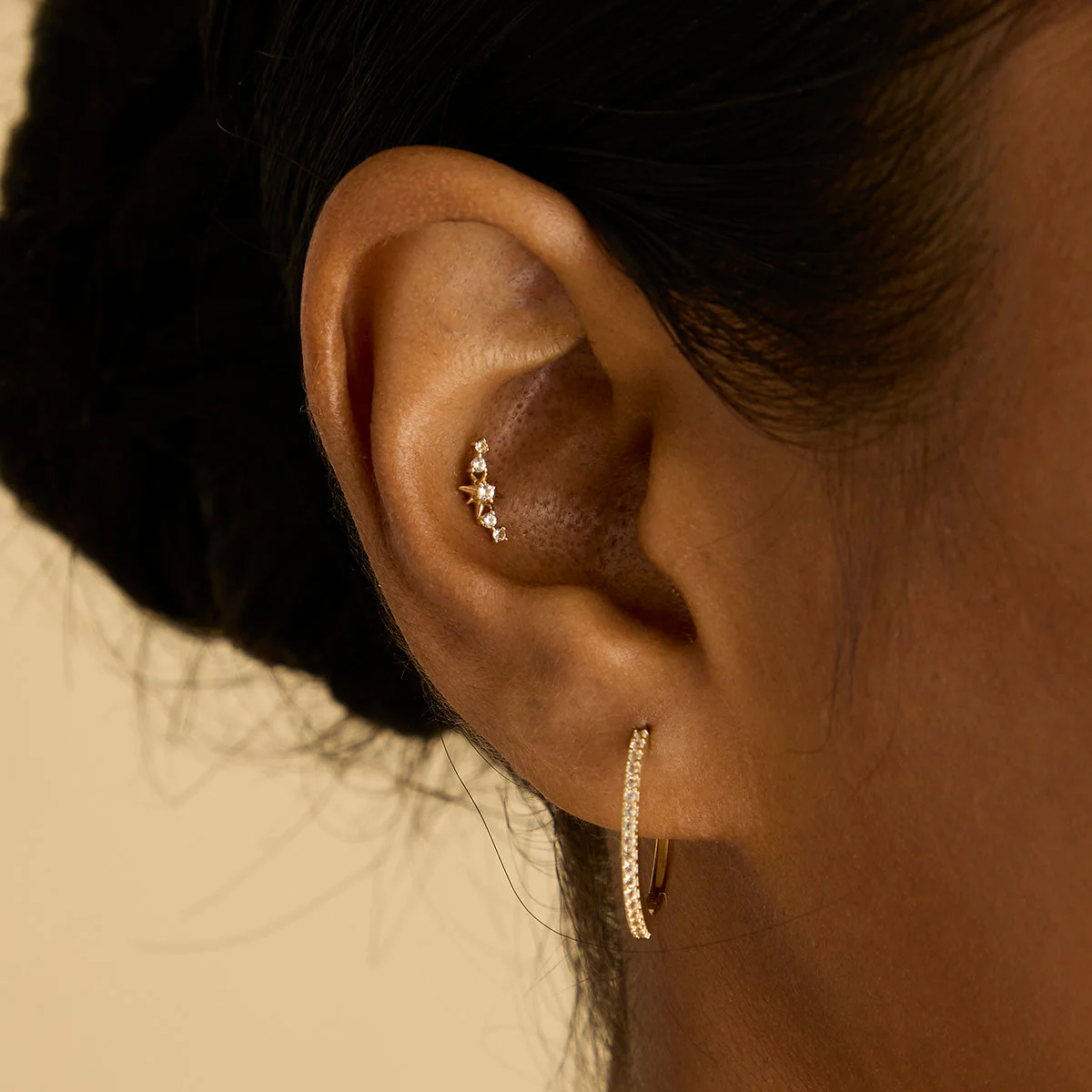 White Topaz Pavé Hoops in Solid Gold - Image 4